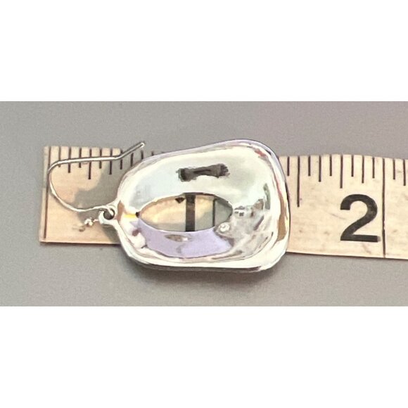 Silver Tone Hammered Dangle Earrings Open Twist Rope Edge Hook 1.5" Classic - Picture 5 of 6